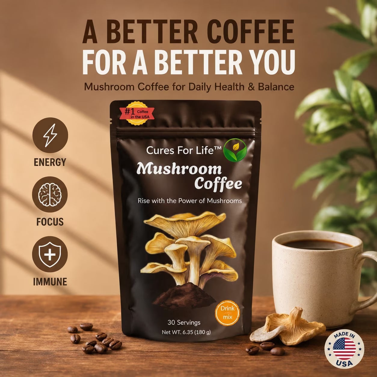 Mushroom Coffee Drink Mix, 30 Servings, 6.35 oz (180 g)