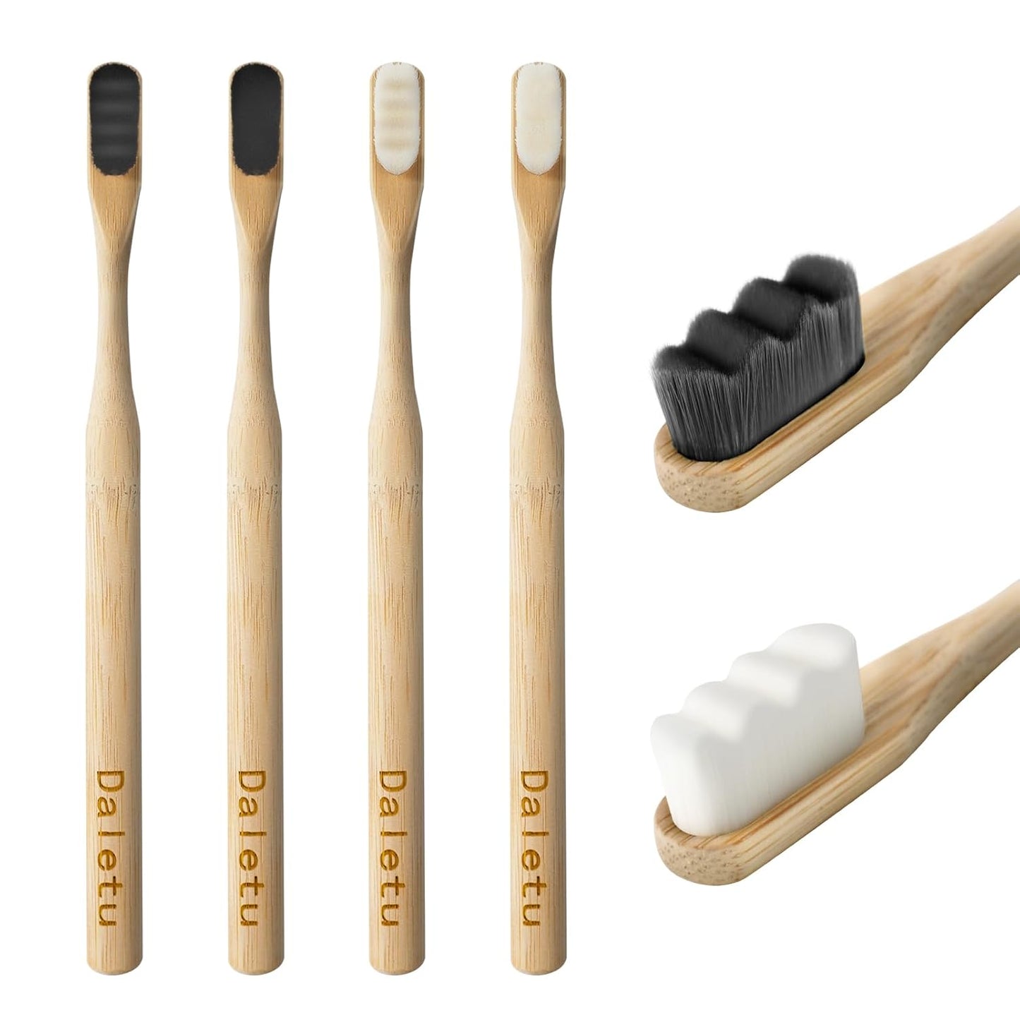 Bamboo Toothbrush, Biodegradable Toothbrushes Extra Soft Bristles, 20000 Soft Natural Bristle Toothbrush, Eco Friendly Toothbrushes for Sensitive Teeth Gum Recession - 4 Pack