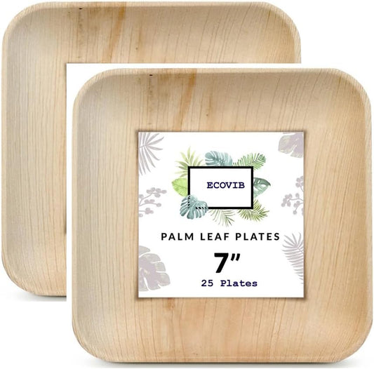 Palm Leaf Plates Bamboo Paper Plates Disposable 6 Inch 100 Bulk (7 Inch, 25, Count)
