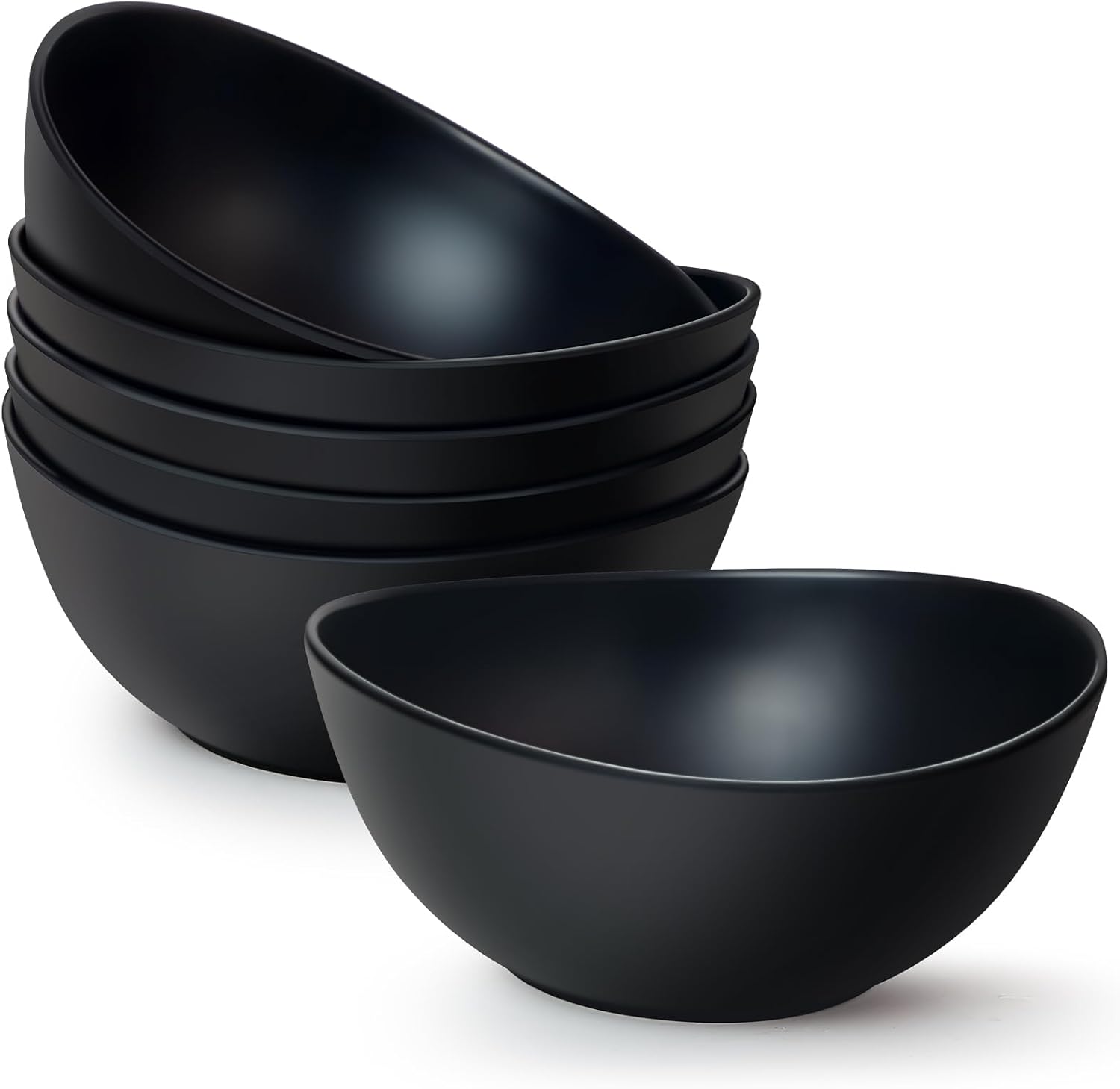 6.2'' Bamboo Fiber Cereal Bows Set of 6, Soup Bowls 24 Oz for Serving Salad, Snack, Side Dishes, Modern Oval Lightweight Bowls for Breakfast, Lunch and Dinner, Dishwasher and Freezer Safe(Matte White)