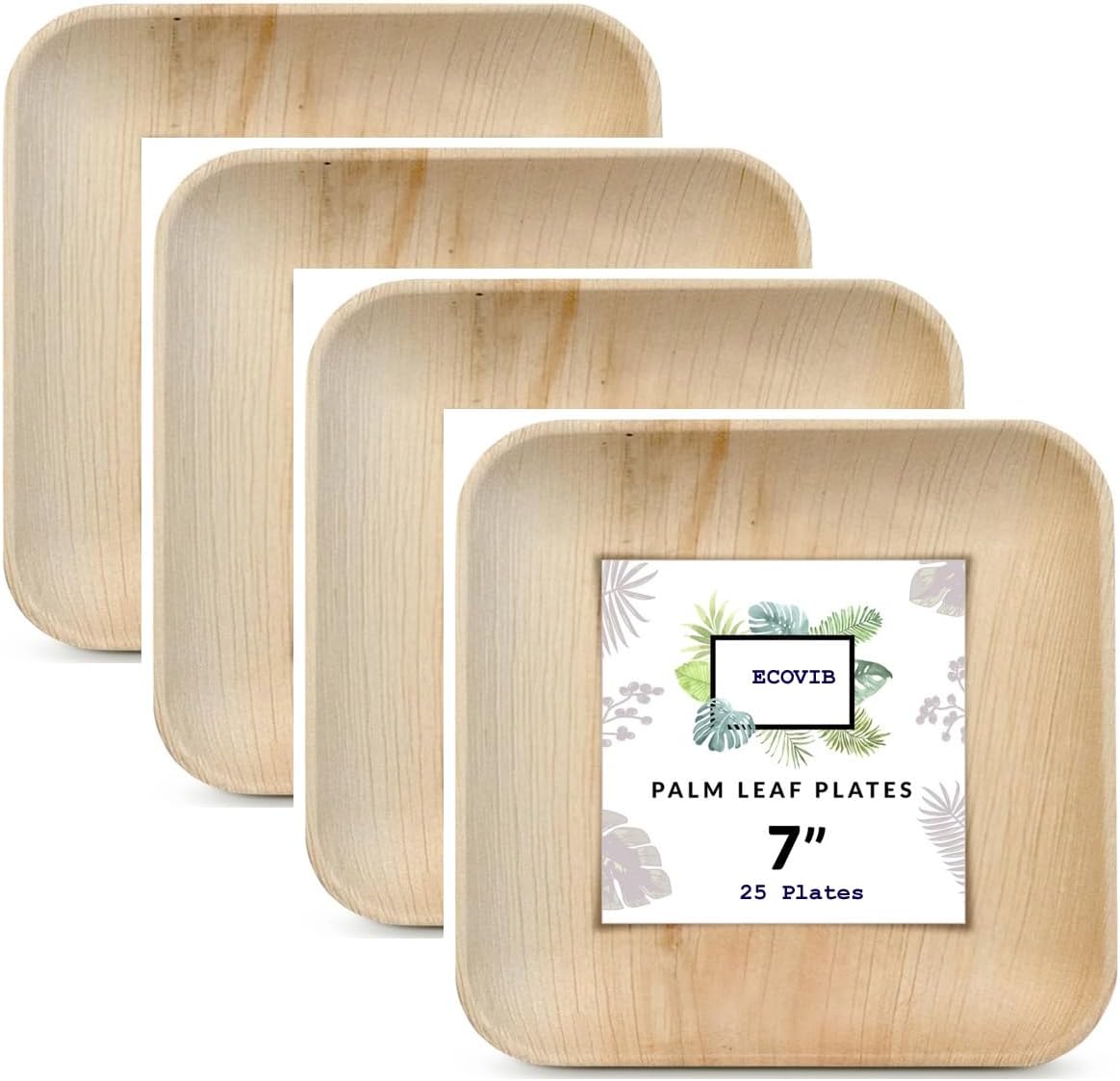 Palm Leaf Plates Bamboo Paper Plates Disposable 6 Inch 100 Bulk (7 Inch, 25, Count)