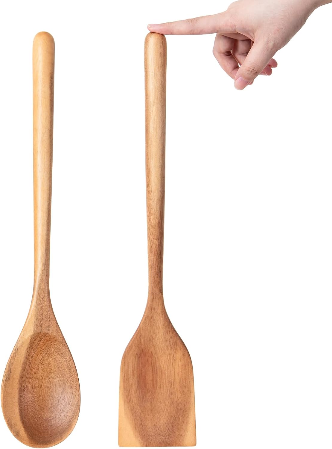 2PCS Long Handle Gigantic Spatula Spoon Premium Acacia Wooden Spoons for Cooking 17''Large Soliod Wooden Cooking Spoons Smooth Finish in Large Style Cooking Kitchen Utensil Set