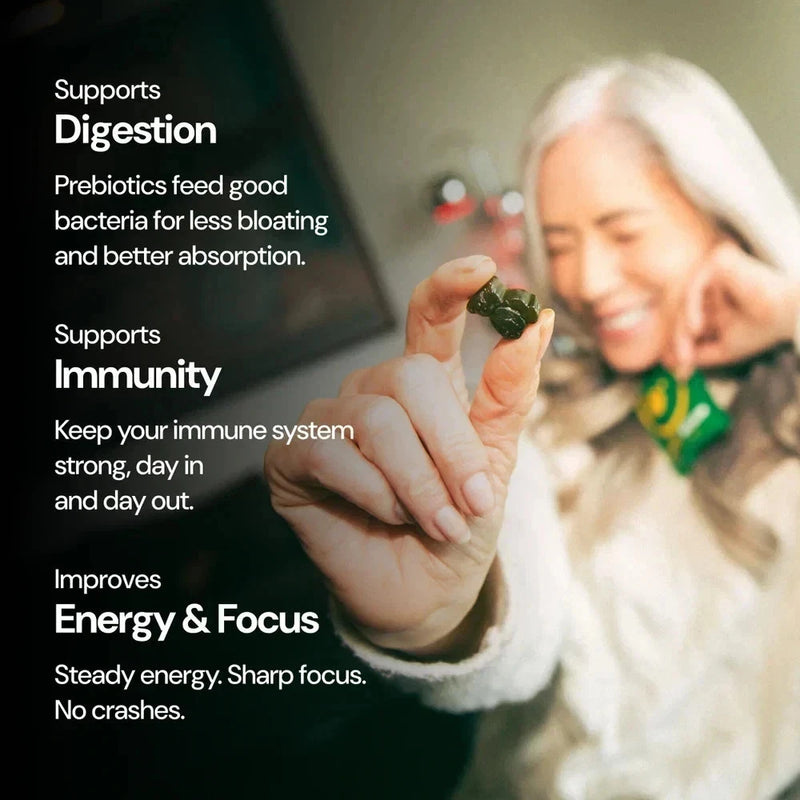 Grüns Superfood Greens Gummies 60+ Ingredients Prebiotic Gut Immune Support (28 count)