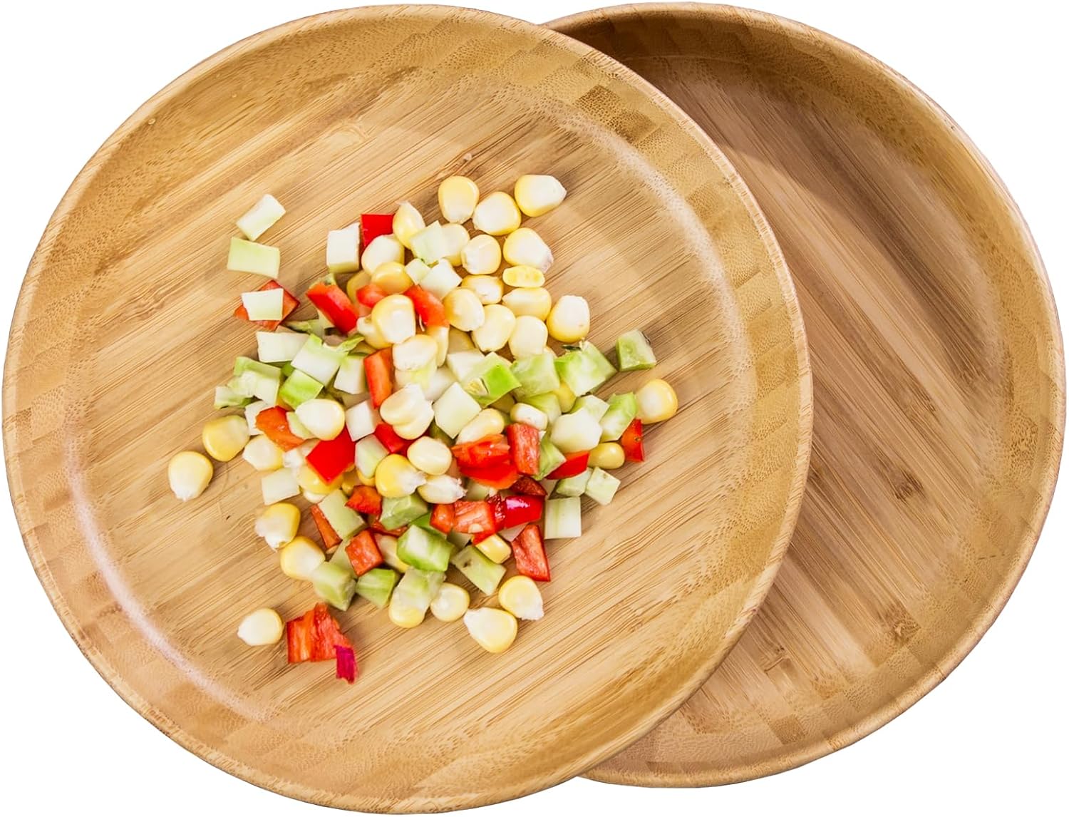 7.5In round Bamboo Wooden Plates - 2PCS Reusable Dinner Plates for Food, Snack, Dessert