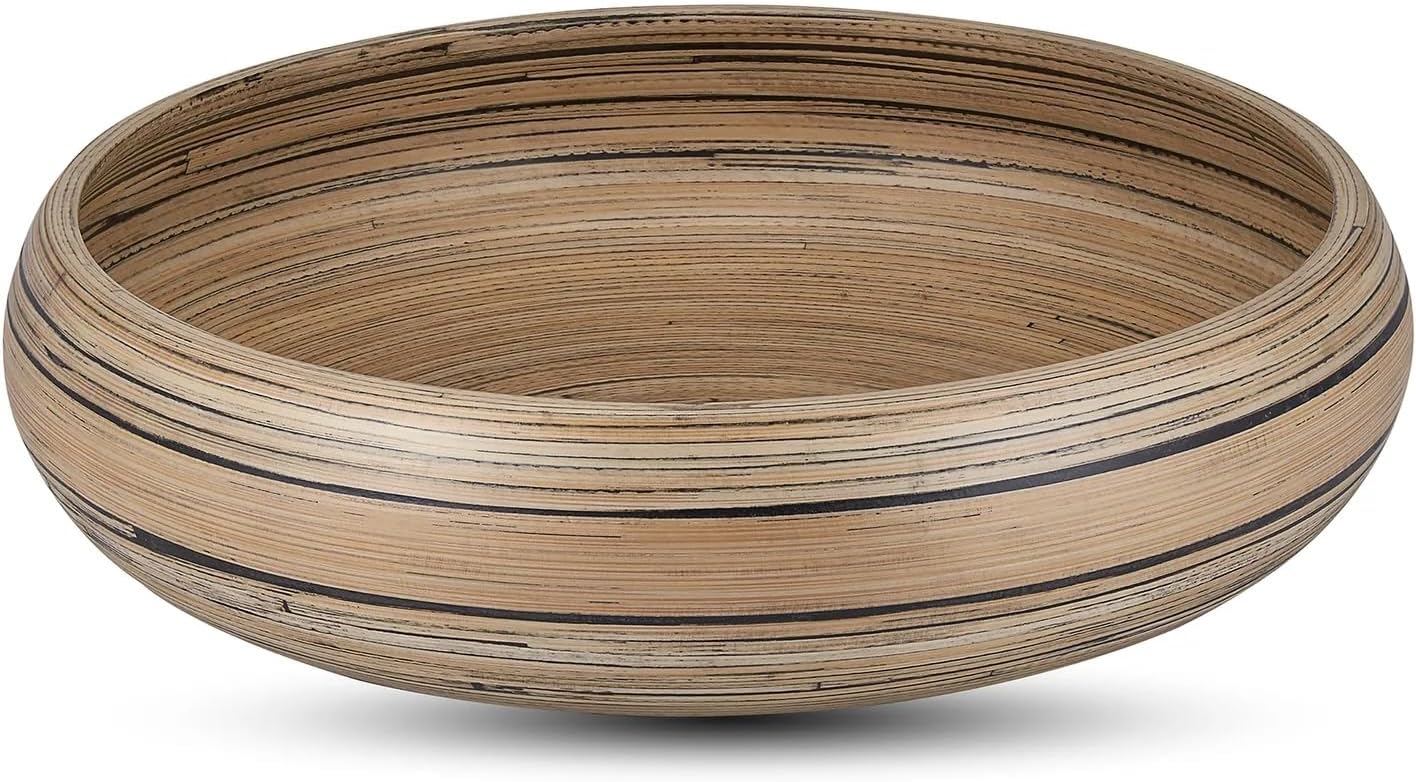 LEXA 12" Handmade White Bamboo Wooden Fruit Bowl for Kitchen Counter - 130 Oz Lightweight Large Bamboo Wood Salad Bowl