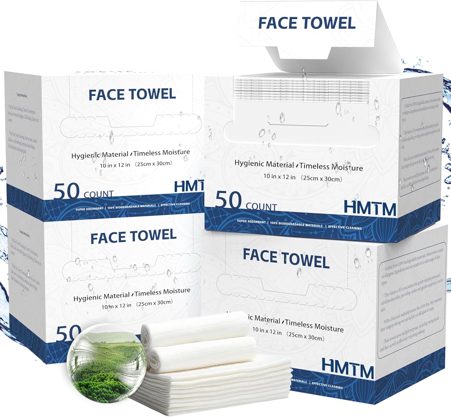 Face Towels, 10” X 12”, Extra Thick Soft and Absorbent, Face Towelettes Disposable Biodegradable for Sensitive Skin, Disposable Face Towels for Makeup Remover, Cleansing, 50 Count（1 Pack）