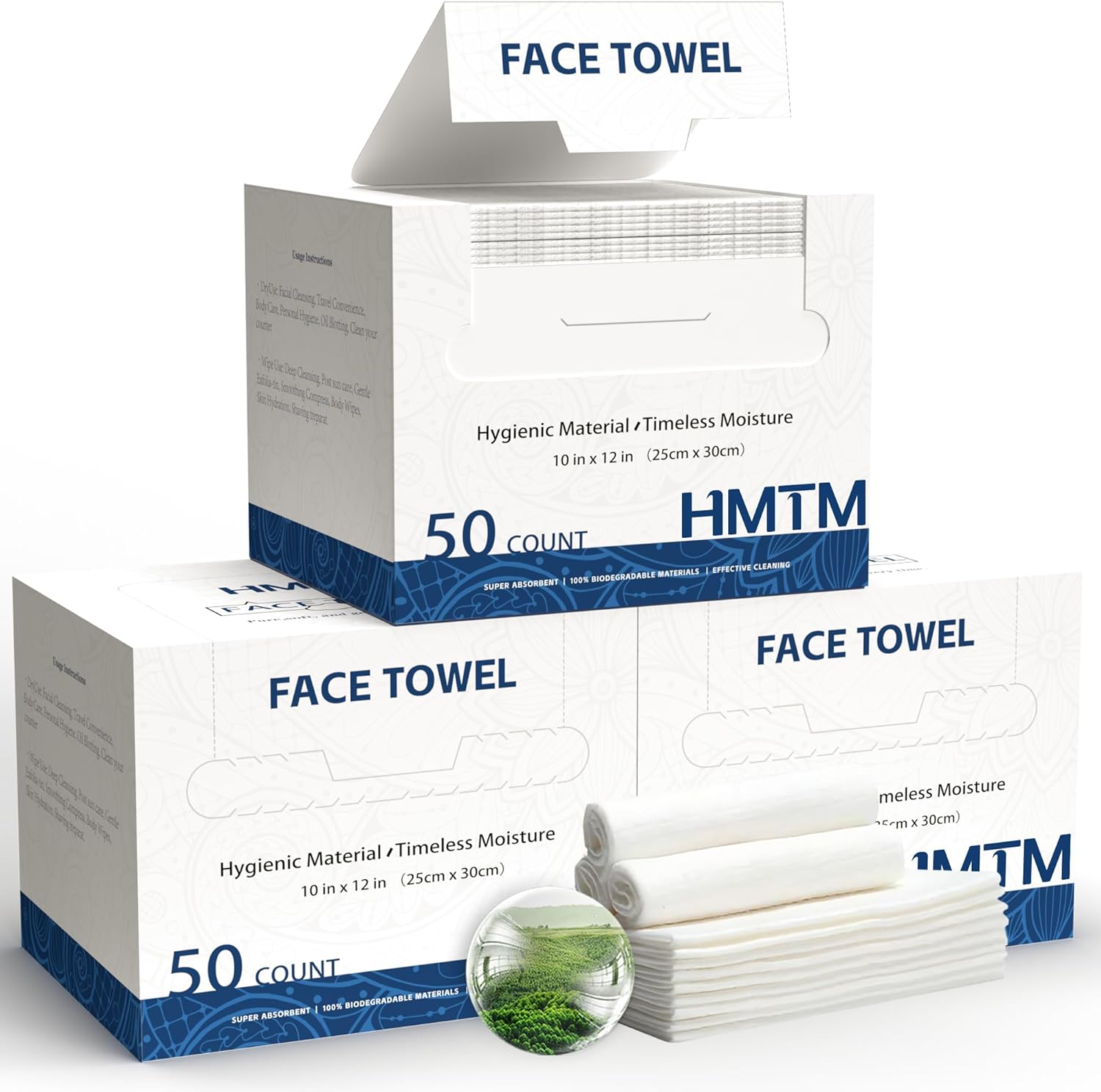 Face Towels, 10” X 12”, Extra Thick Soft and Absorbent, Face Towelettes Disposable Biodegradable for Sensitive Skin, Disposable Face Towels for Makeup Remover, Cleansing, 50 Count（1 Pack）