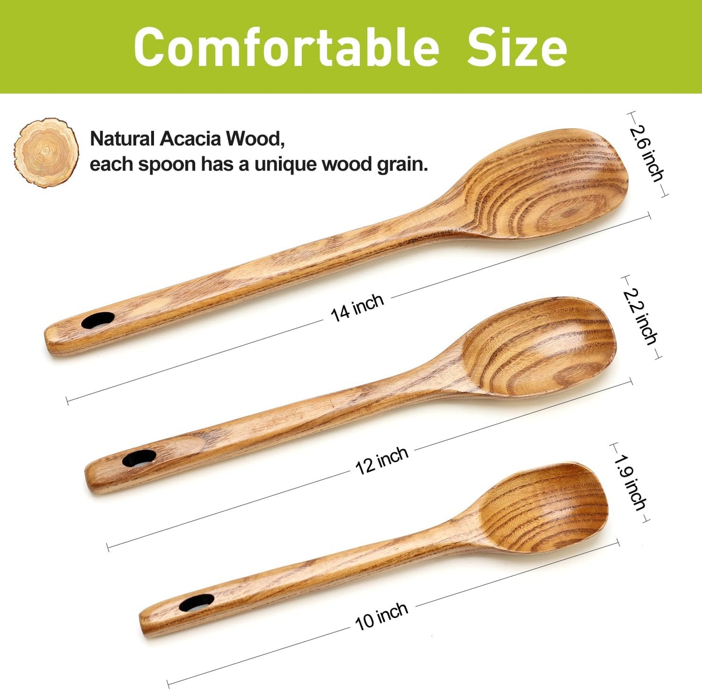 3 Piece Wooden Spoons for Cooking Spoon Set Wood Cooking Utensils Serving Spoon Kitchen Spatula Large Mixing Spoon Long Baking Ladle Bamboo Stirring Non Toxic Spoons Kitchen Tools Utensil