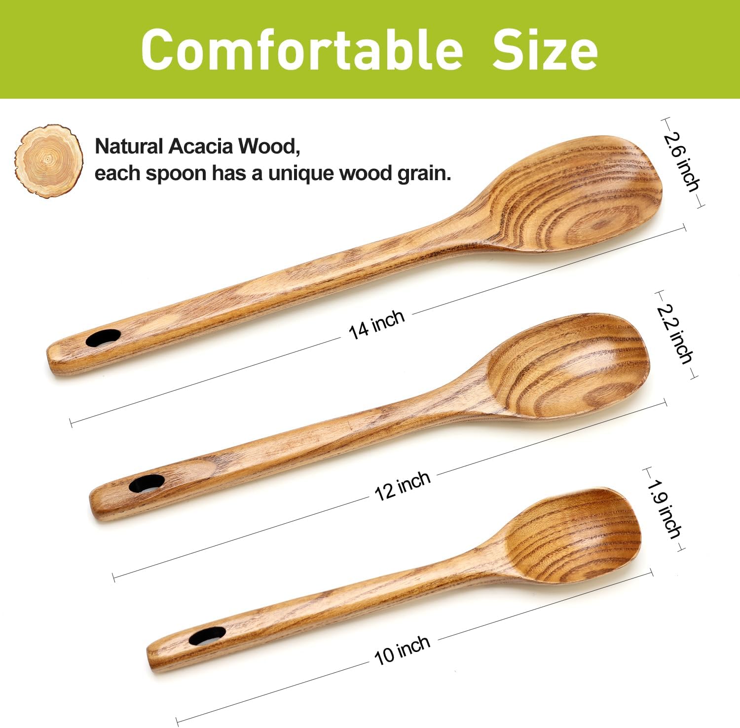 3 Piece Wooden Spoons for Cooking Spoon Set Wood Cooking Utensils Serving Spoon Kitchen Spatula Large Mixing Spoon Long Baking Ladle Bamboo Stirring Non Toxic Spoons Kitchen Tools Utensil