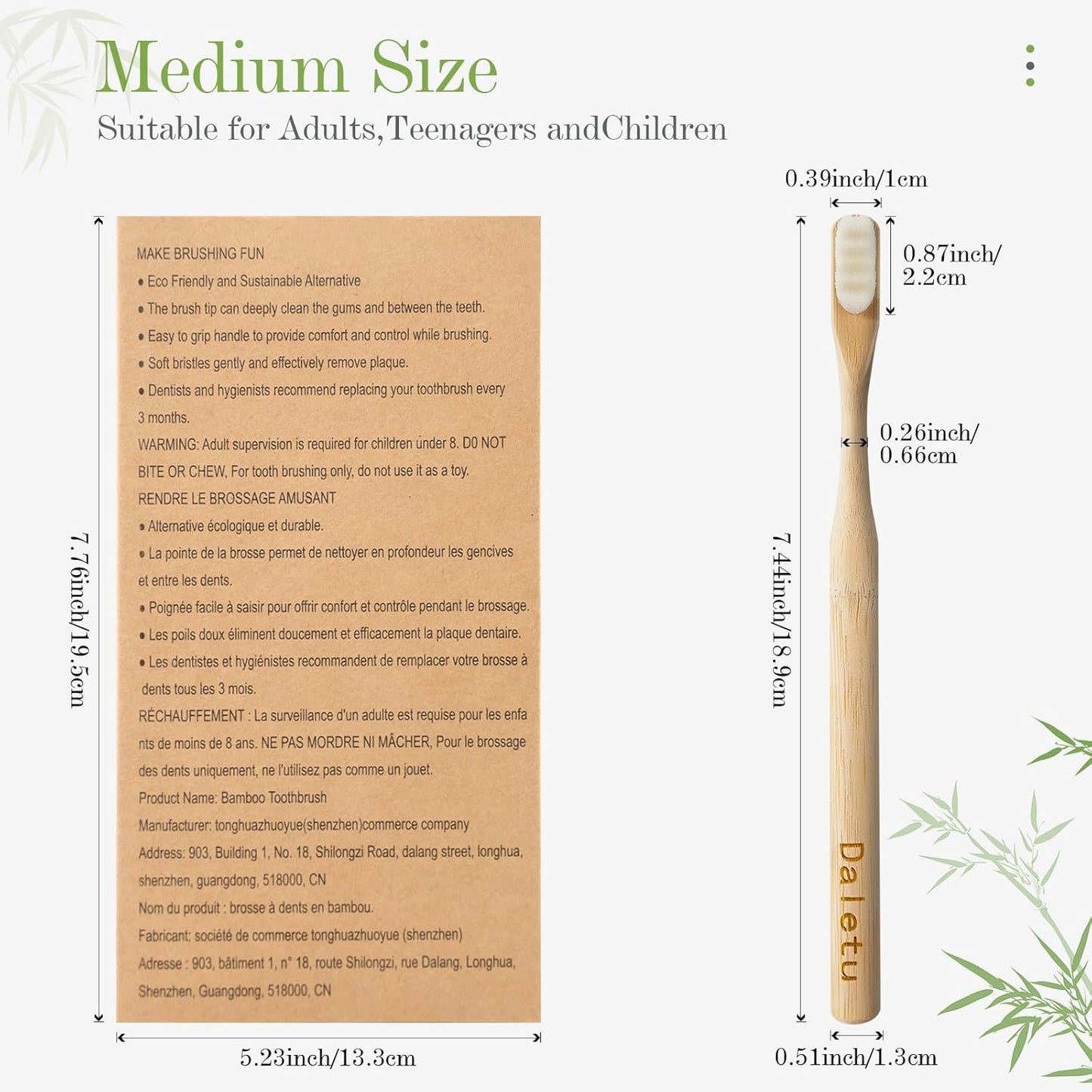Bamboo Toothbrush, Biodegradable Toothbrushes Extra Soft Bristles, 20000 Soft Natural Bristle Toothbrush, Eco Friendly Toothbrushes for Sensitive Teeth Gum Recession - 4 Pack