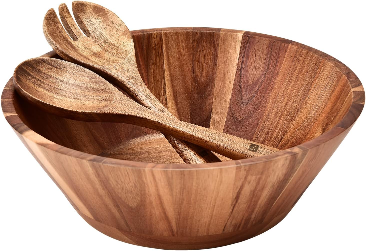 Wooden Salad Bowl, 12'' Acacia Wood Large Salad Bowl Set Big Salad Serving Bowl with Serving Utensils