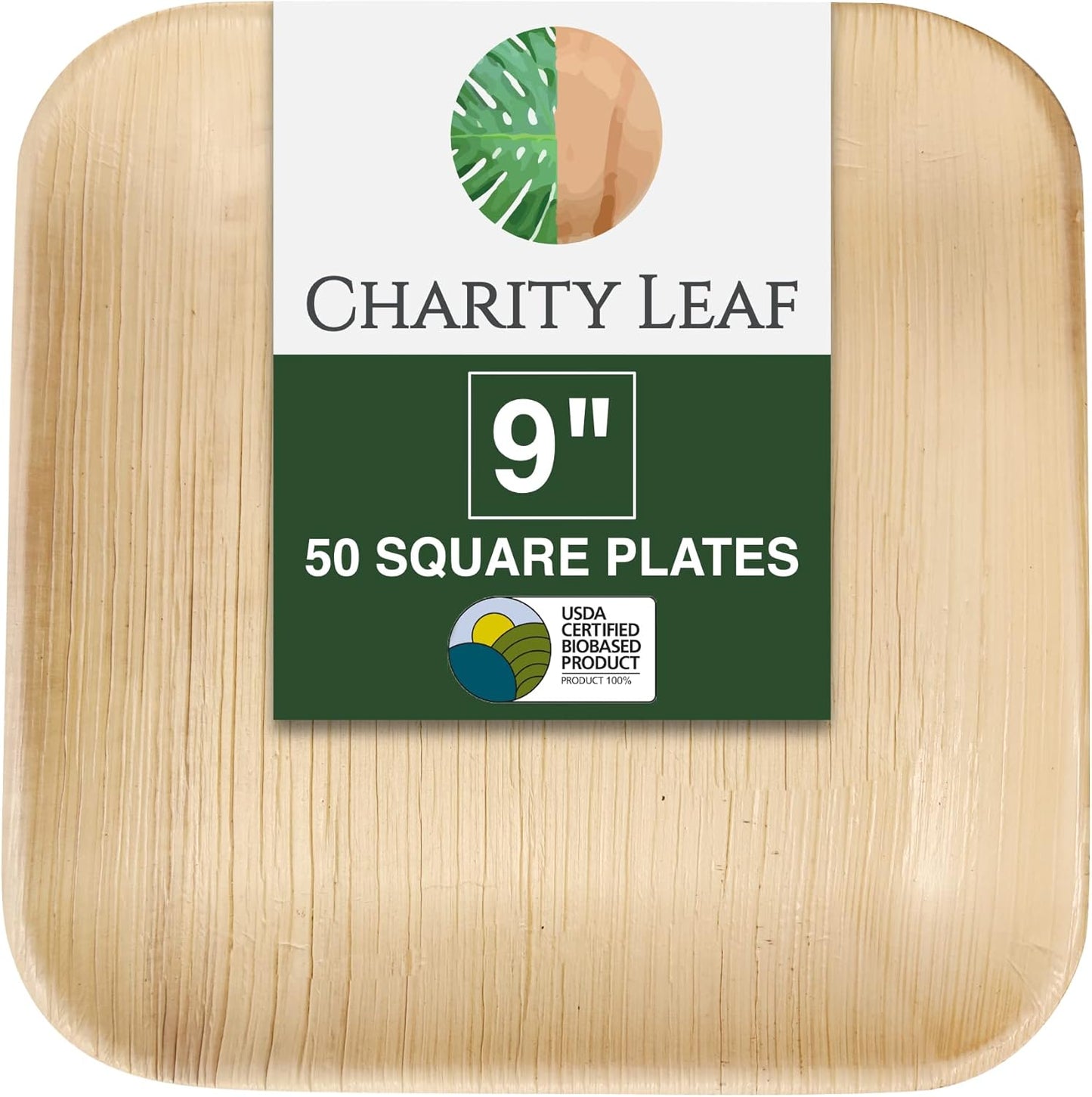 Compostable 10" Square Palm Leaf Dinner Plates (50-Pack) | Premium, 100% Natural, Disposable, Heavy Duty | Perfect for Parties, Weddings & Catering Events