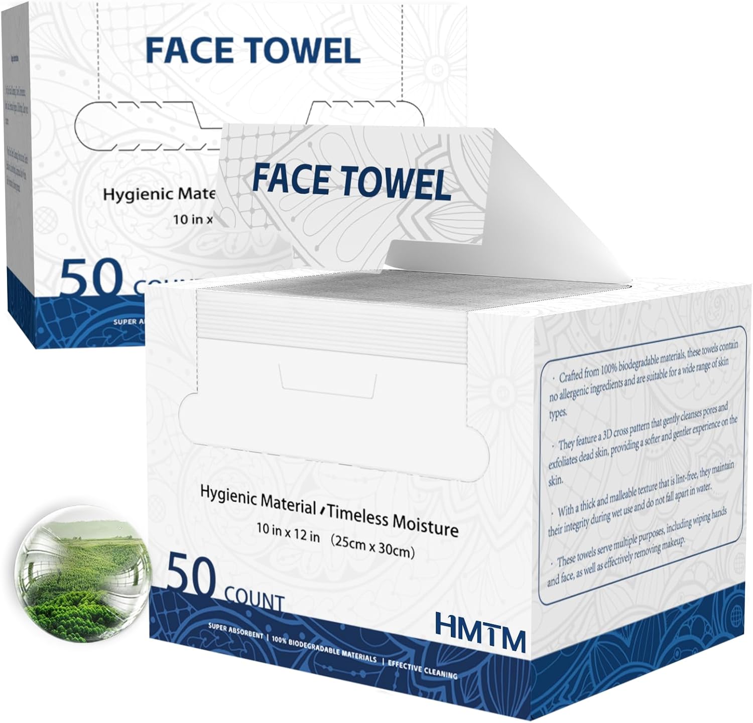 Face Towels, 10” X 12”, Extra Thick Soft and Absorbent, Face Towelettes Disposable Biodegradable for Sensitive Skin, Disposable Face Towels for Makeup Remover, Cleansing, 50 Count（1 Pack）