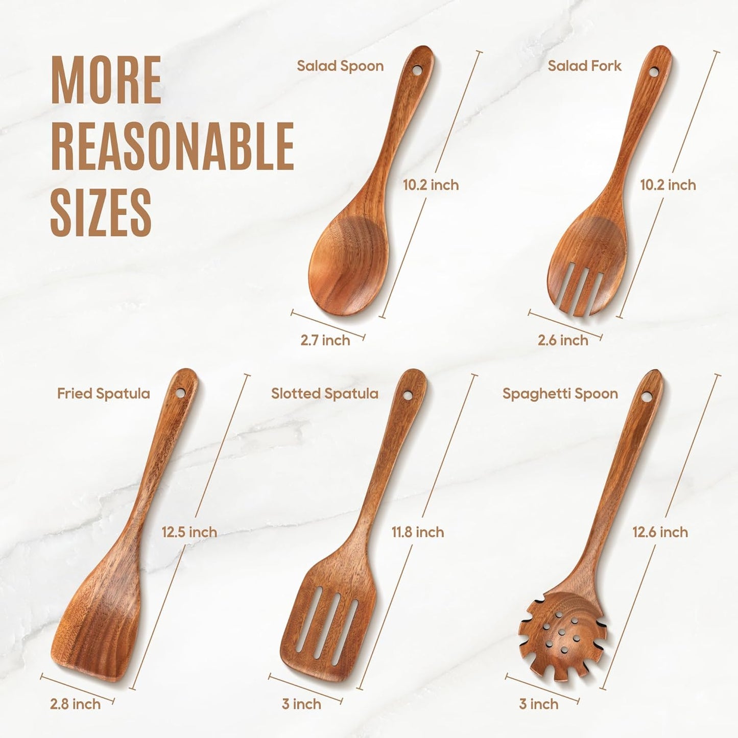 5 PCS Wooden Spoons for Cooking Natural Teak Kitchen Utensils Set Smooth Non-Stick Surface Cooking Utensils Set Soft Comfort-Grip Wooden Spatula Set