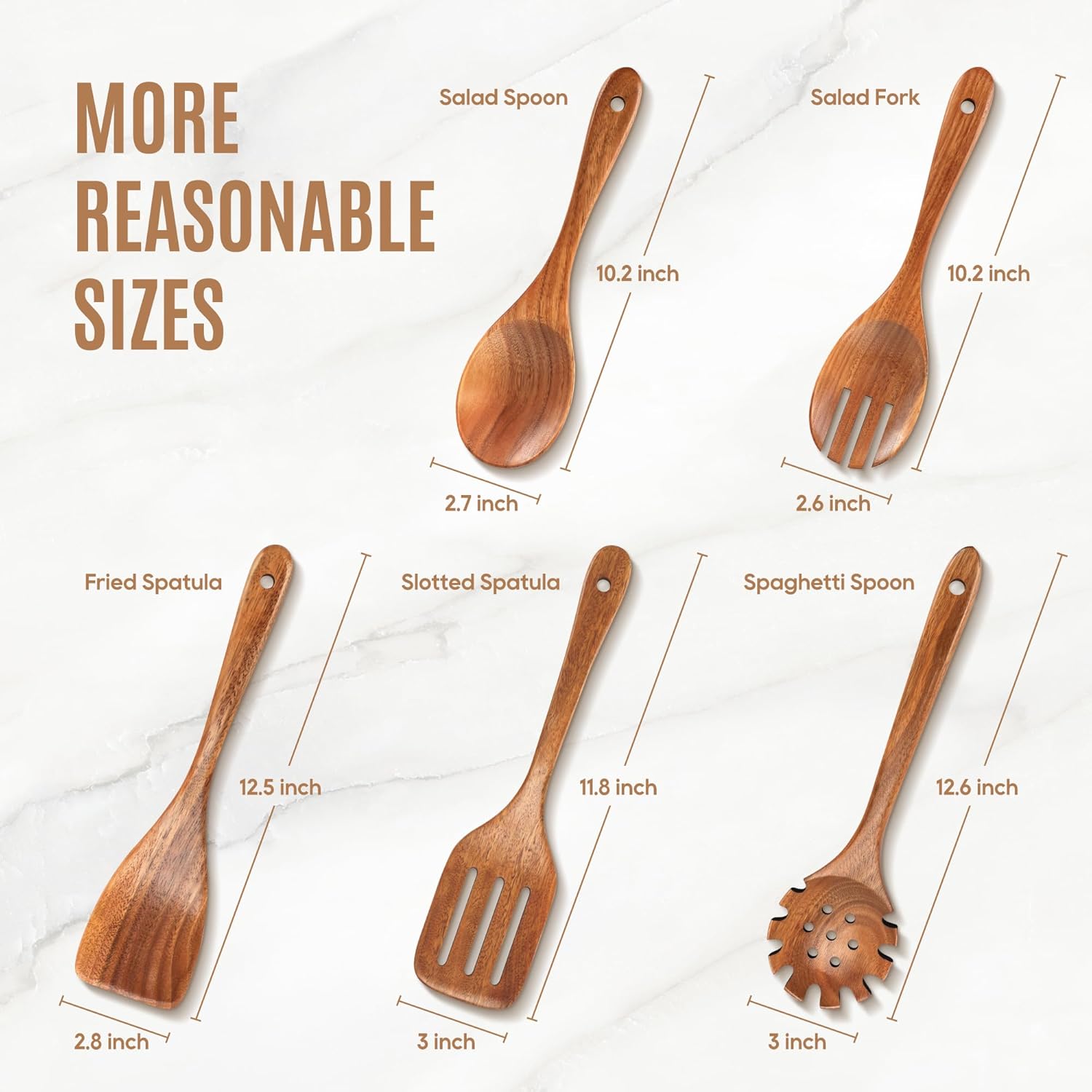 5 PCS Wooden Spoons for Cooking Natural Teak Kitchen Utensils Set Smooth Non-Stick Surface Cooking Utensils Set Soft Comfort-Grip Wooden Spatula Set