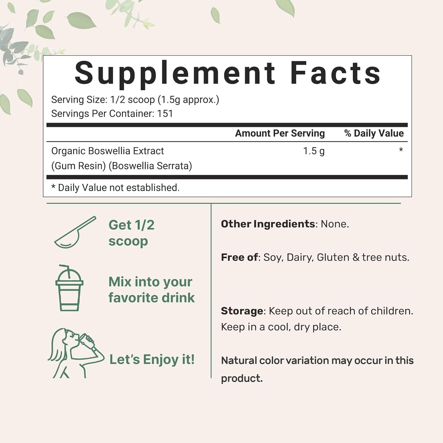 Micro Ingredients Organic Boswellia Serrata Extract Powder, 8 Ounce, Pure Boswellia Supplement with 65% Boswellic Acid, Supports Joints, Knees and Bones Health, Non-GMO, Pet Friendly, India Origin