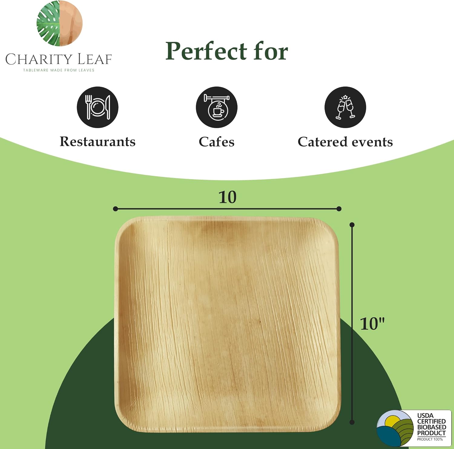 Compostable 10" Square Palm Leaf Dinner Plates (50-Pack) | Premium, 100% Natural, Disposable, Heavy Duty | Perfect for Parties, Weddings & Catering Events