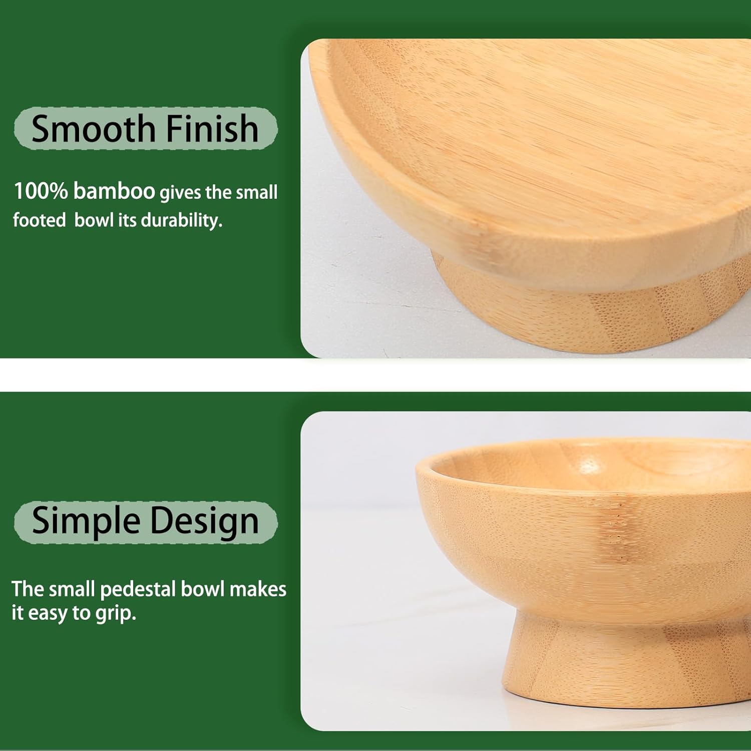Small Pedestal Fruit Bowls for Kitchen Counter, 6 Oz Mini Bamboo Wooden Serving Bowls for Desserts/Snacks/Nuts/Candy, Farmhouse Footed Bowls for Table Decor, 2 Pcs