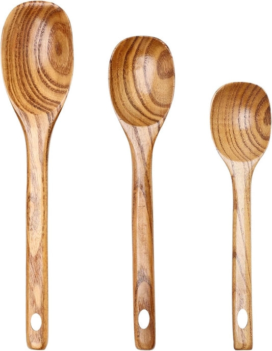 3 Piece Wooden Spoons for Cooking Spoon Set Wood Cooking Utensils Serving Spoon Kitchen Spatula Large Mixing Spoon Long Baking Ladle Bamboo Stirring Non Toxic Spoons Kitchen Tools Utensil