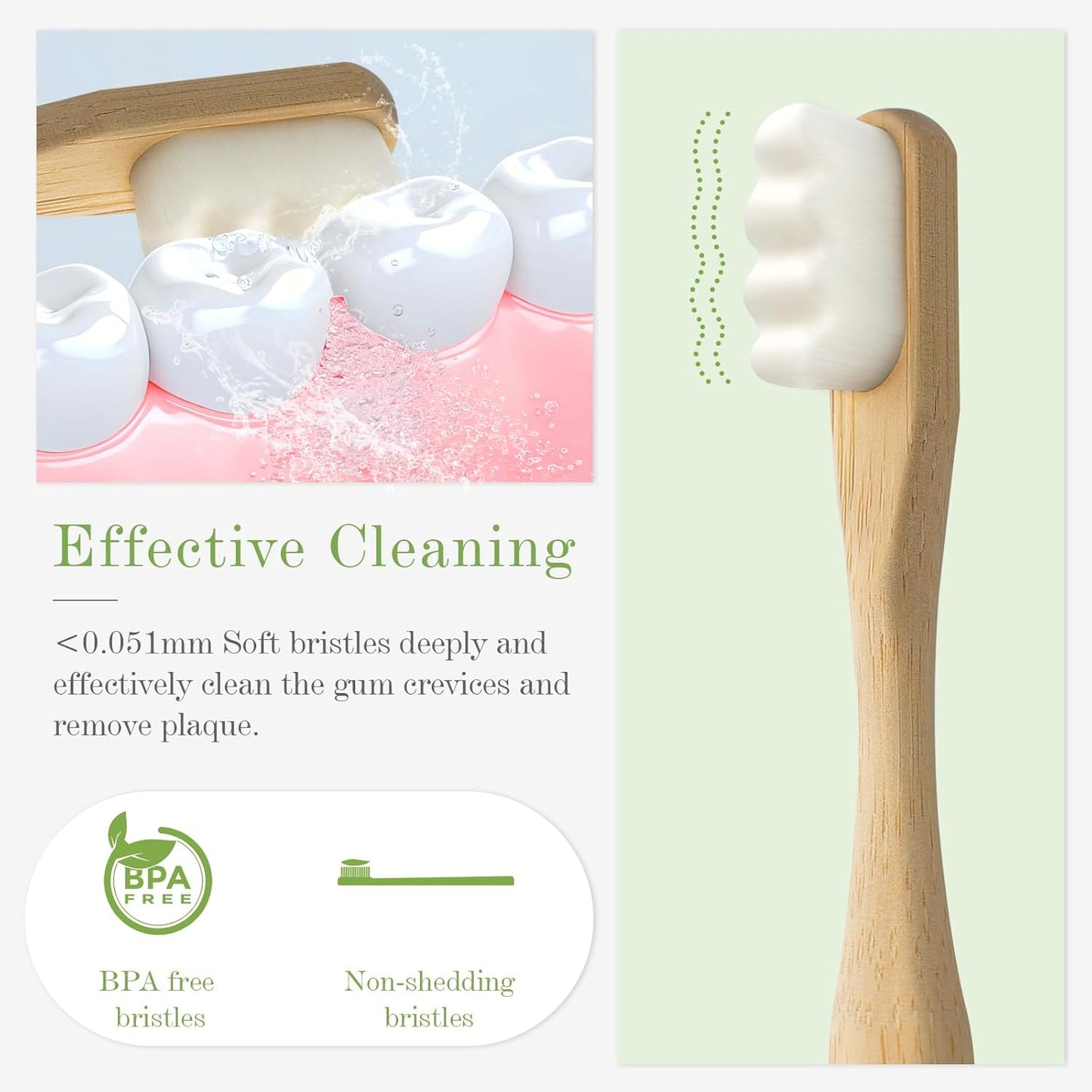 Bamboo Toothbrush, Biodegradable Toothbrushes Extra Soft Bristles, 20000 Soft Natural Bristle Toothbrush, Eco Friendly Toothbrushes for Sensitive Teeth Gum Recession - 4 Pack