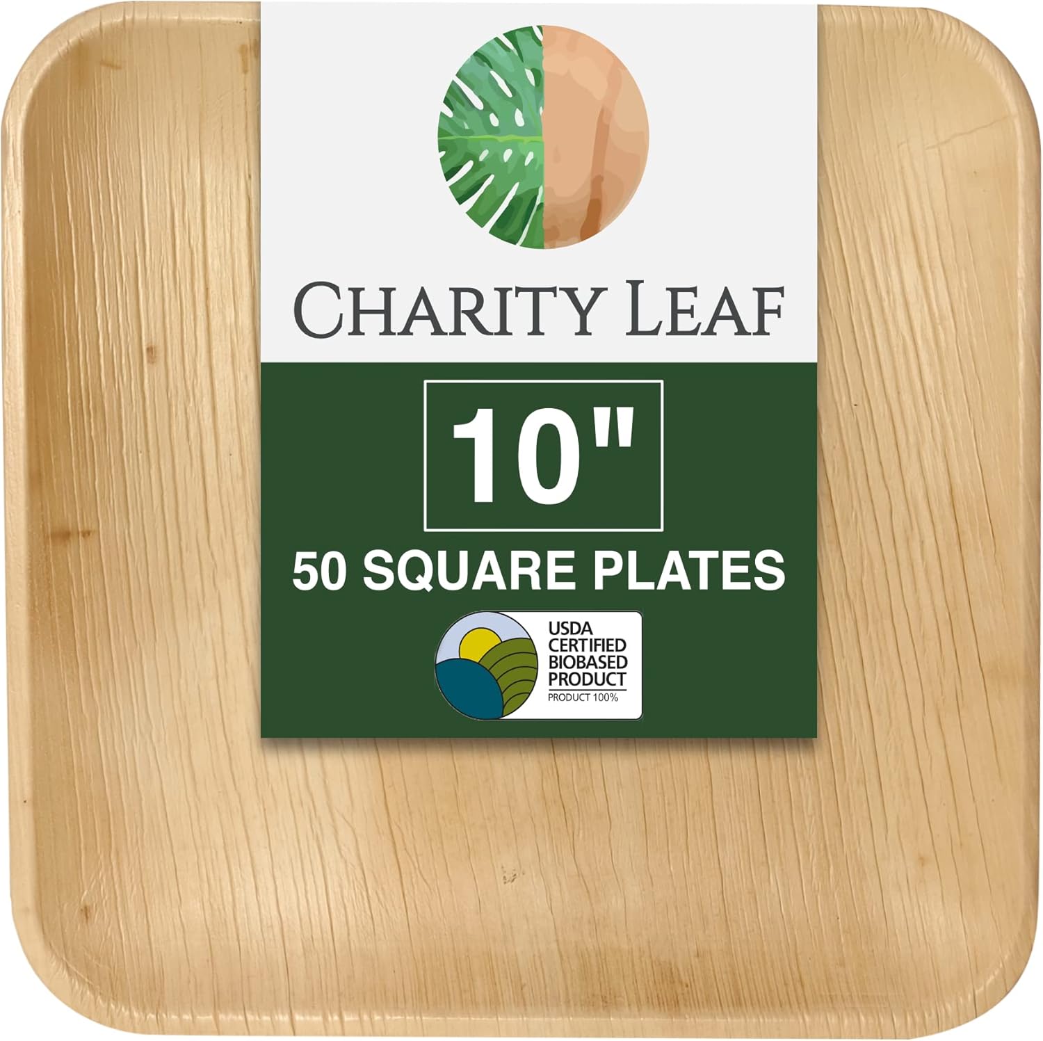 Compostable 10" Square Palm Leaf Dinner Plates (50-Pack) | Premium, 100% Natural, Disposable, Heavy Duty | Perfect for Parties, Weddings & Catering Events