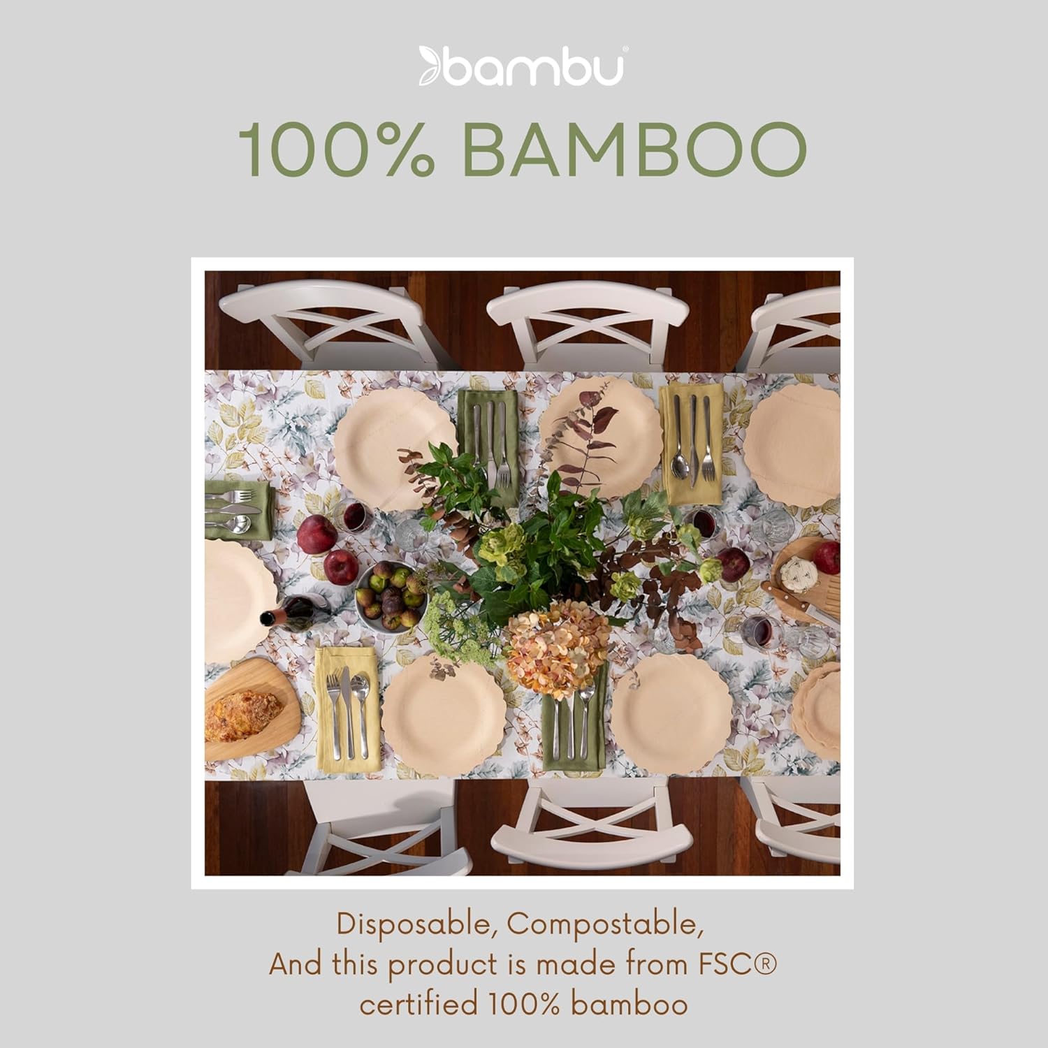 Bambu Pack of 25-11 Inch Disposable Bamboo Plates Fancy, Biodegradable Eco Friendly Products, Bamboo Disposable Plates for Party, Weddings, and Events, Great for Any Occasion, Compostable Plates