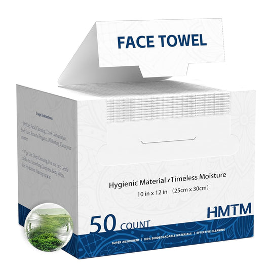 Face Towels 10x12 Inch, 50 Count Extra Thick & Soft Disposable Towels for Makeup Removal & Cleansing, Biodegradable Towels for Sensitive Skin, Travel-Friendly Facial Towelettes
