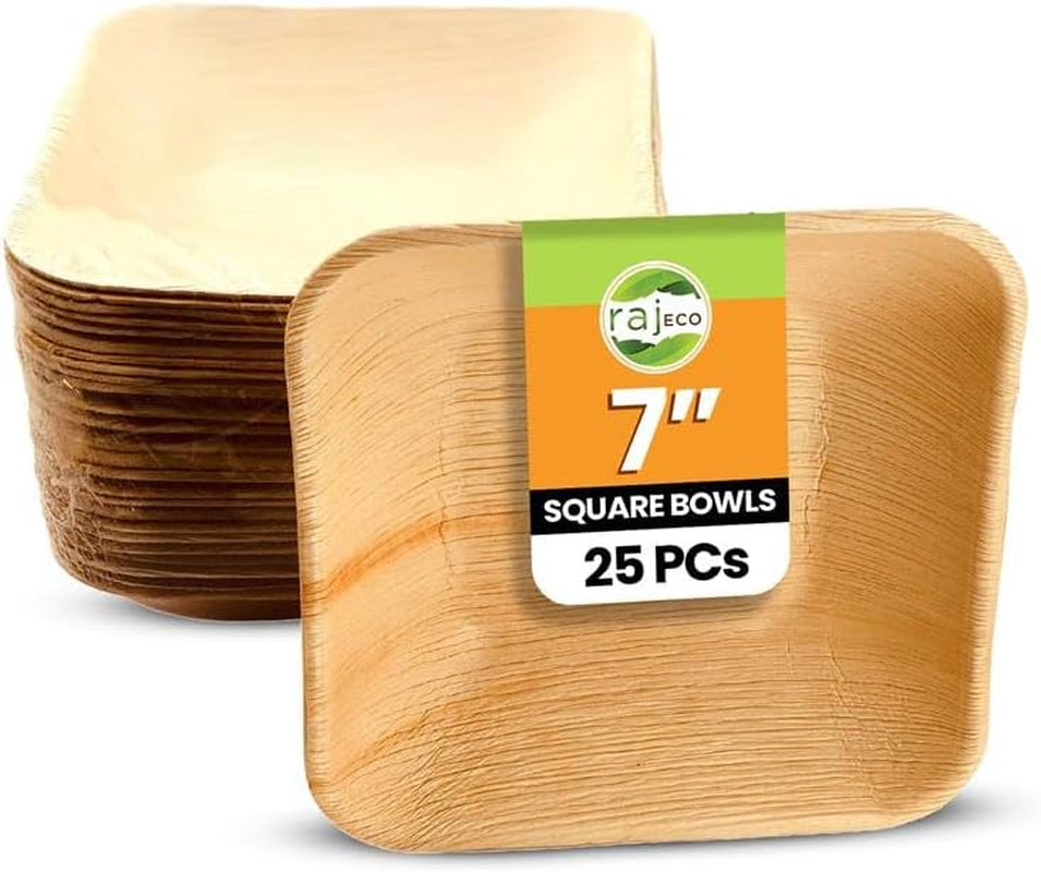 Raj Disposable Palm Leaf Bowls (50 Count, 6" Bowls) Strong Bowl like Bamboo Party Bowl - Decorative Compostable Tableware for Lunch, Dinner, Birthday, Outdoor, BBQ, Picnic, Parties