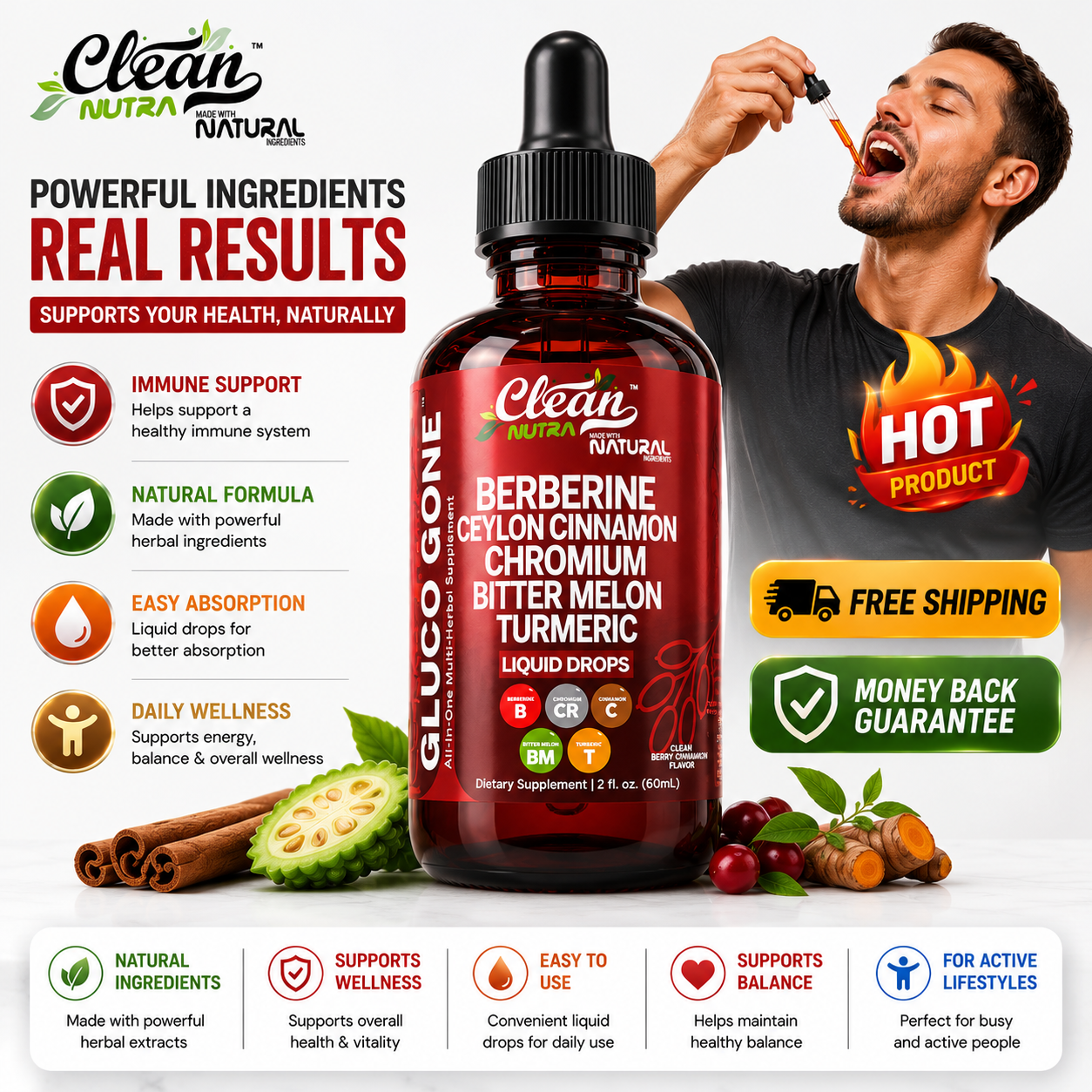 Clean Nutra Berberine and Ceylon Cinnamon Liquid Drops for metabolism support
