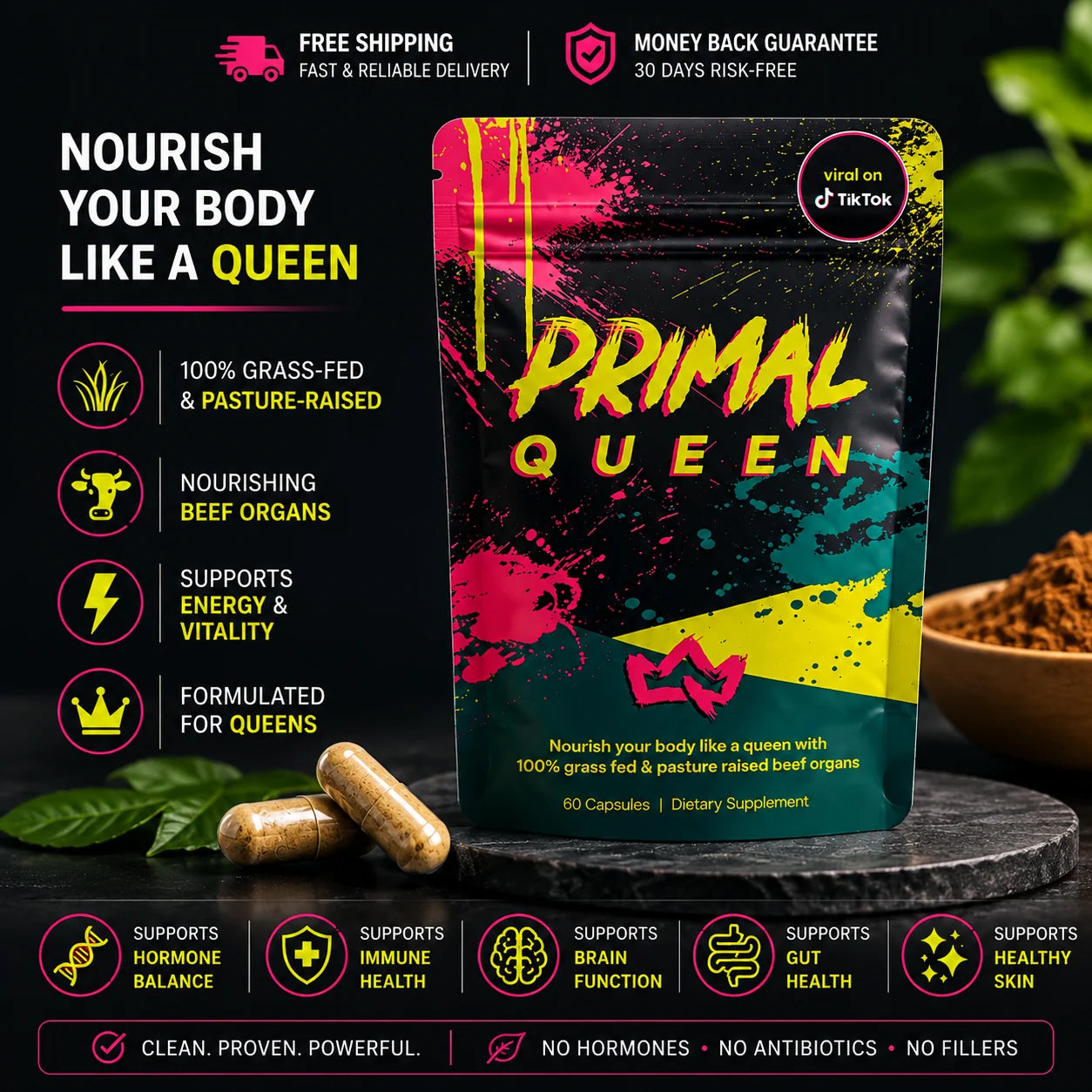 Beef Organ Supplement for Women | Primal Queen 60 Capsules 1 Month Supply