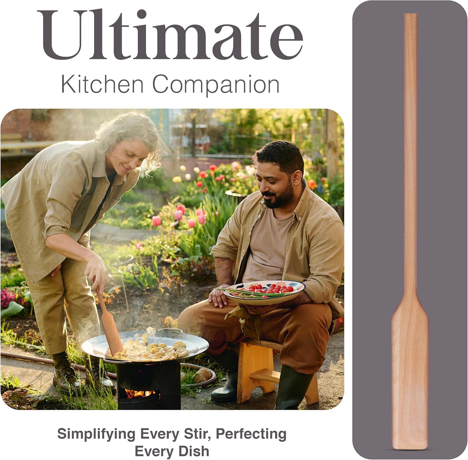 Flat Wooden Spatula for Cooking - 24" Long Wooden Stirring Paddle for Cooking, Mixing, Brewing in Big Stock Pots, Hand-Held Beech Wood Pot Stirrer Wooden Spoon for Kitchen