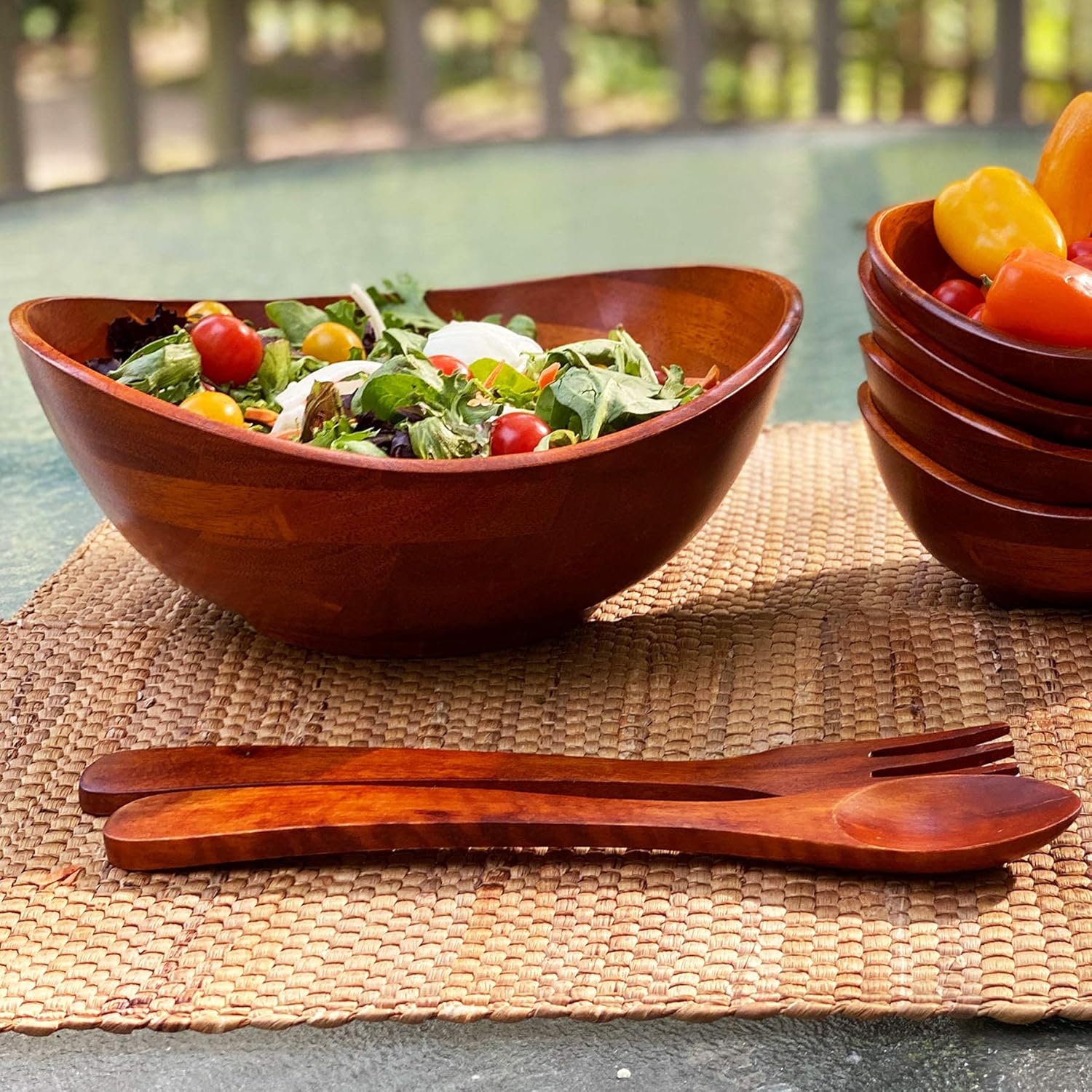 Woodard & Charles Wood 3 Piece Salad Serving Bowl Set, 11 3/4" X 11" X 5"