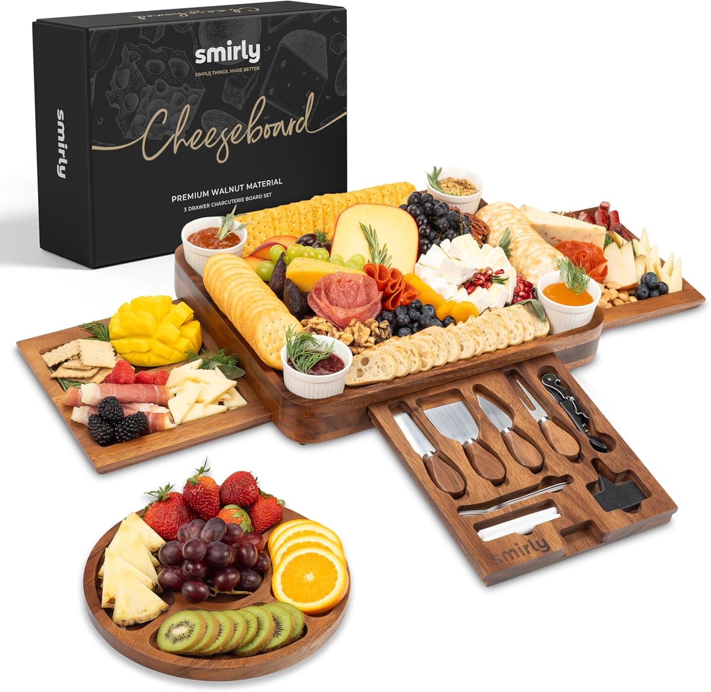 SMIRLY Charcuterie Boards Set - Large Bamboo Cheese Board Set - House Warming Gifts New Home, Wedding Gift for Couple, Bridal Shower Gift, Birthday Gifts for Women