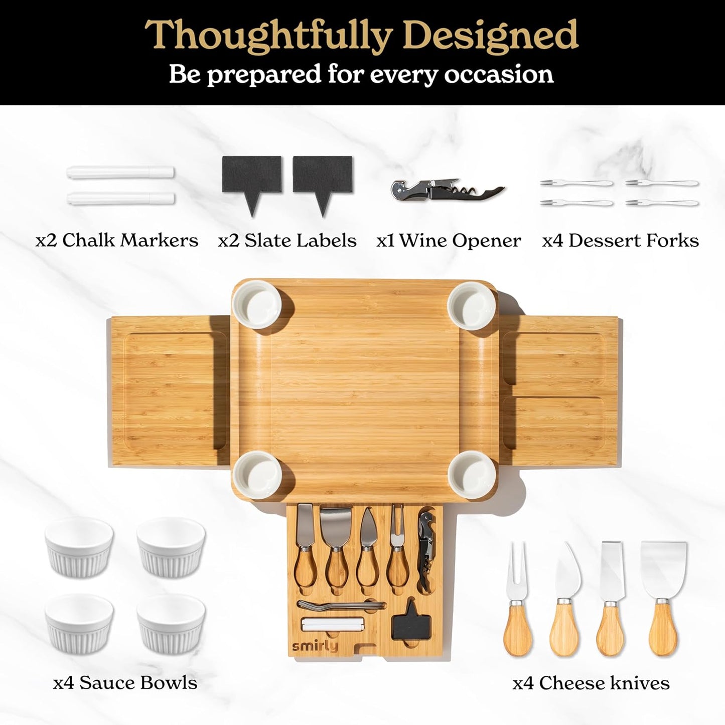 SMIRLY Charcuterie Boards Set - Large Bamboo Cheese Board Set - House Warming Gifts New Home, Wedding Gift for Couple, Bridal Shower Gift, Birthday Gifts for Women