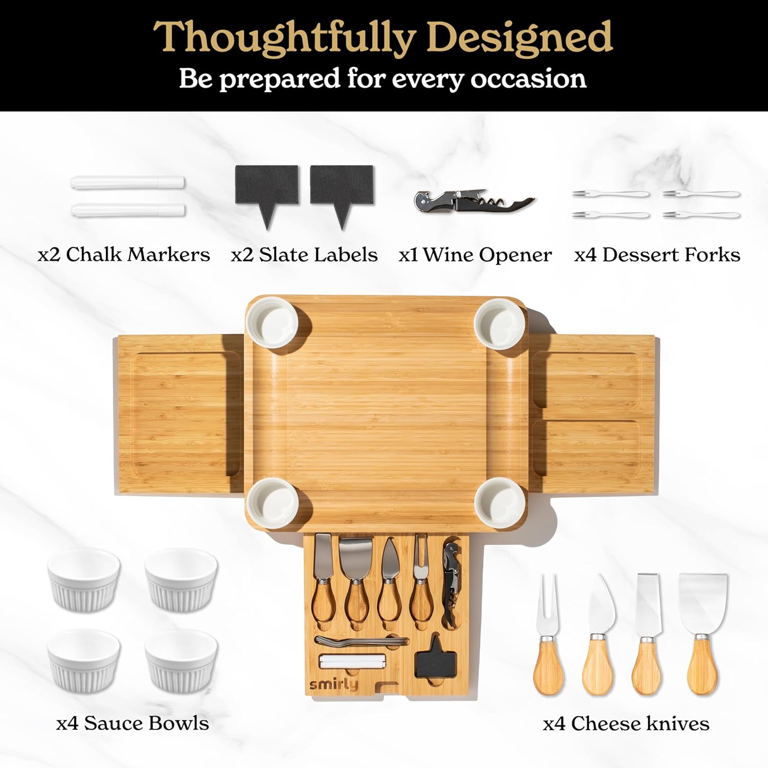 SMIRLY Charcuterie Boards Set - Large Bamboo Cheese Board Set - House Warming Gifts New Home, Wedding Gift for Couple, Bridal Shower Gift, Birthday Gifts for Women