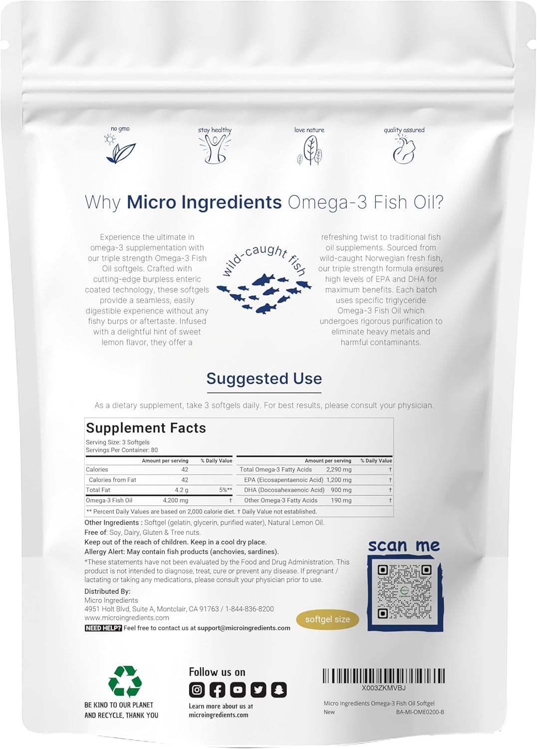 Triple Strength Omega 3 Fish Oil Supplements 4200mg Per Serving, 240 Softgels – Lemon Flavored – Burpless (Enteric-Coated) | EPA 1200mg + DHA 900mg | Deep Sea Fish, Wild Caught from Norwegian Waters