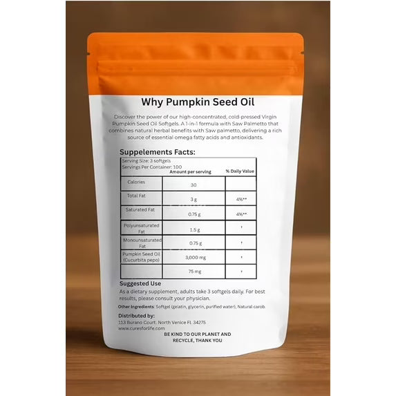 Pumpkin Seed Oil with Saw Palmetto – 3000mg per Serving, 300 Softgels