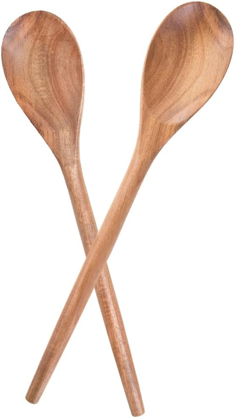 2PCS Acacia Wooden Spoons for Cooking-14 Inch Smooth Finish Cooking Spoons-Comfortable Grip Wood Spoons for Cooking - Non-Stick Cooking Utensils (Spoon + Corner Spoon)