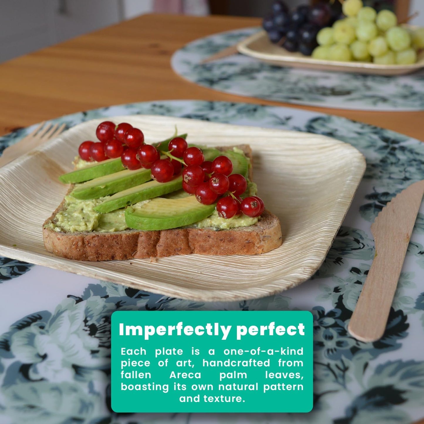 Disposable Bamboo Plates with Cutlery – 150Pc 8 Inch Square Plates Set with 50 Wooden Knives and Forks – Biodegradable Nature-Friendly