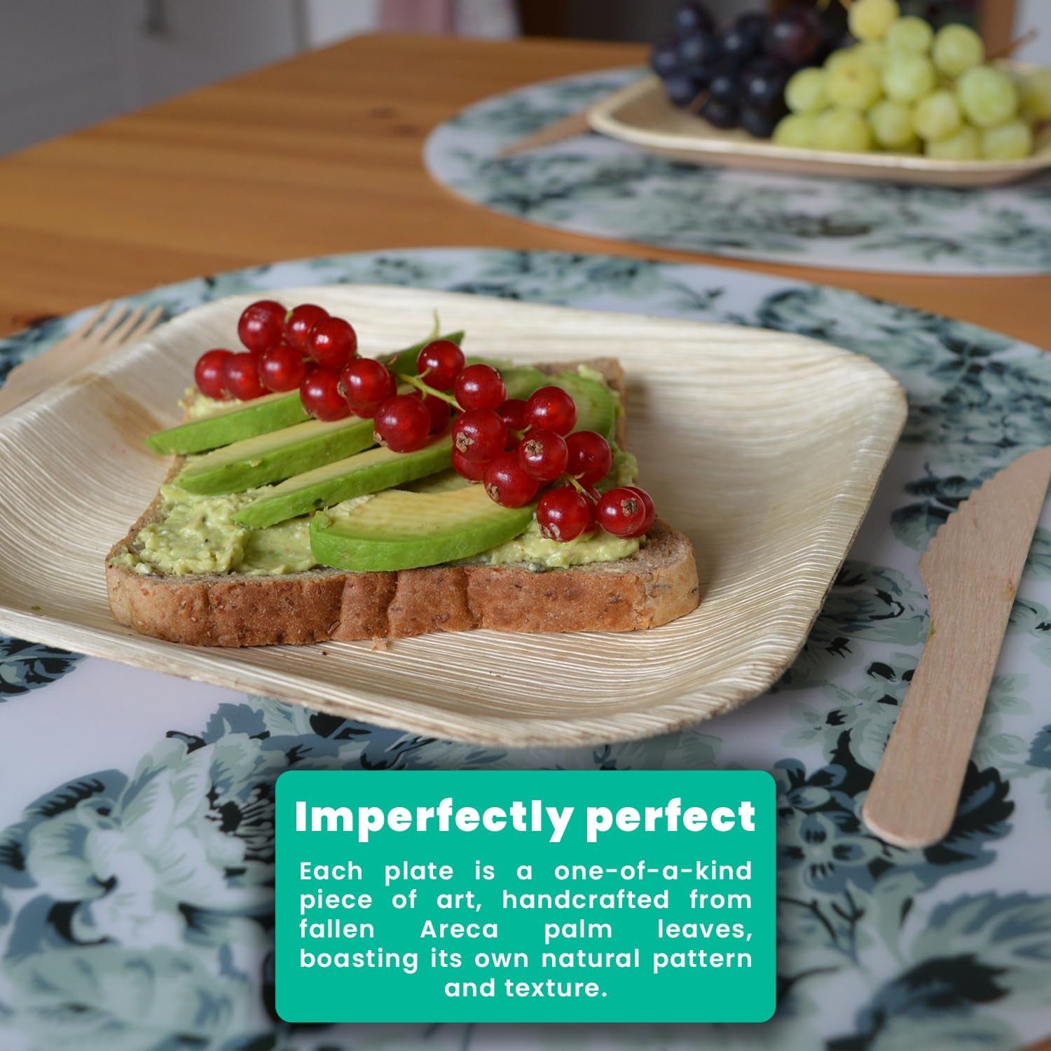 Disposable Bamboo Plates with Cutlery – 150Pc 8 Inch Square Plates Set with 50 Wooden Knives and Forks – Biodegradable Nature-Friendly