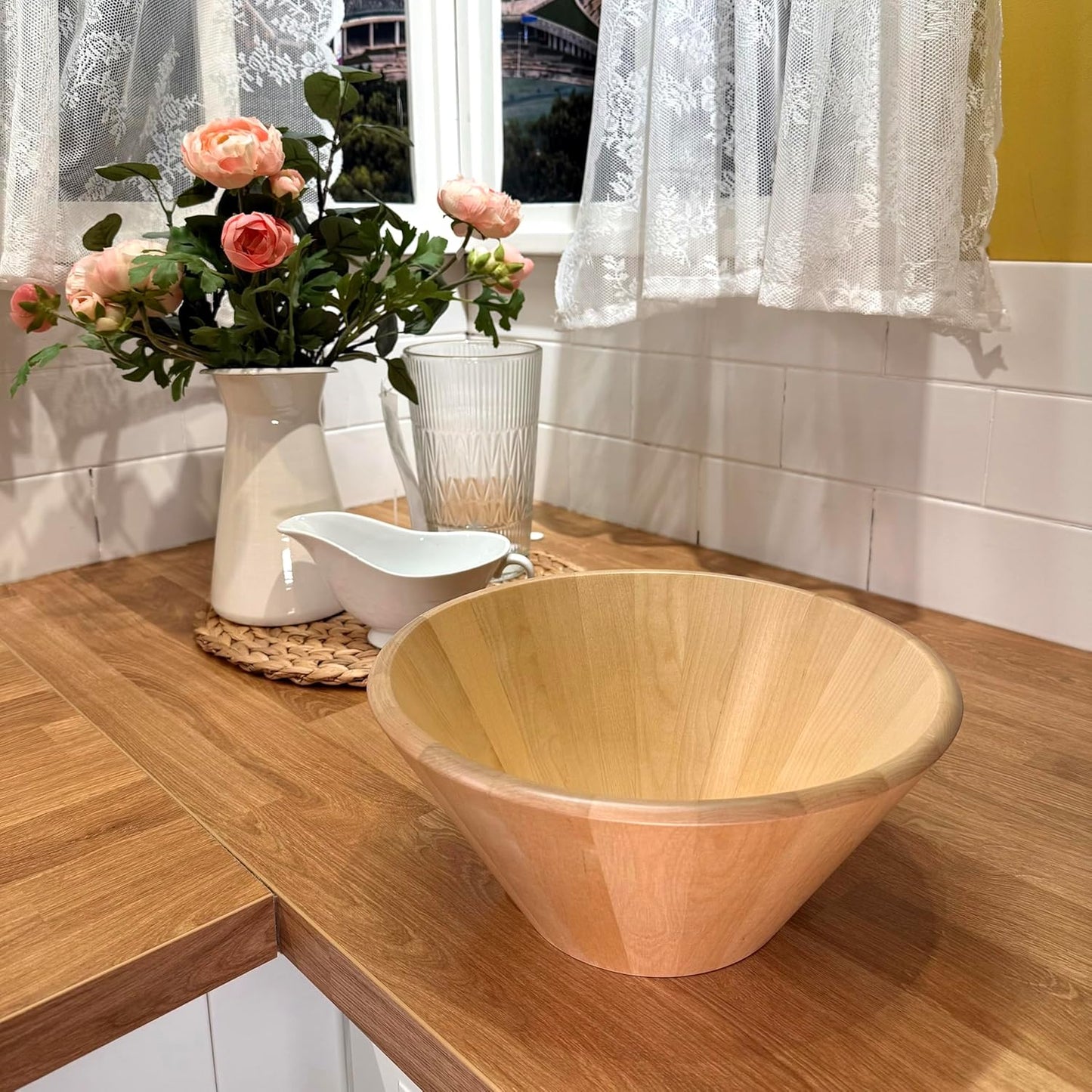 Large Wooden Salad Bowl - 11.5"X 5.2", Wooden Fruit Bowl for Kitchen Counter, Wood Salad Bowl or Serving Bowl for Salad & Fruits
