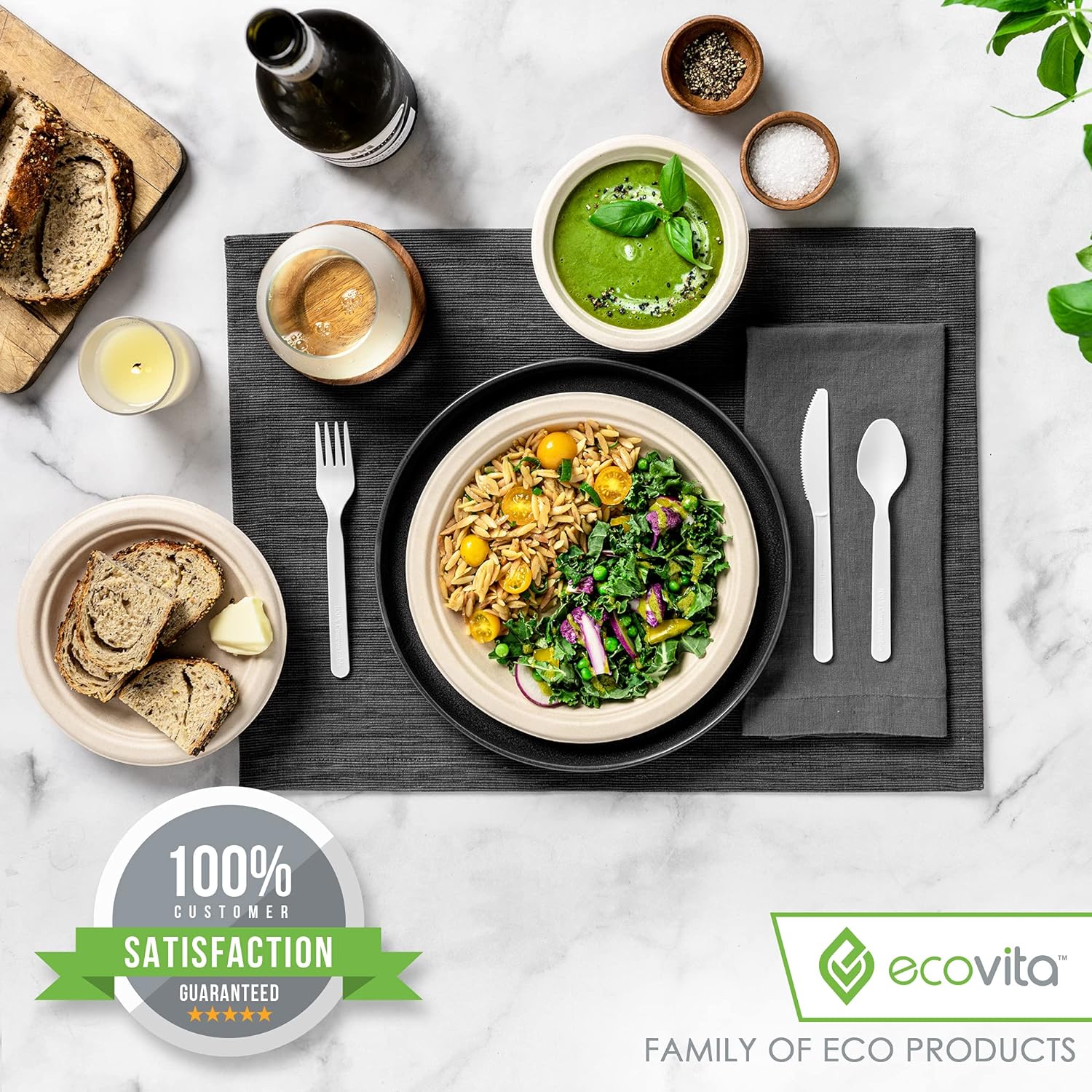 100% Compostable Paper Plates [7 In.] – 150 Disposable Plates Eco Friendly Sturdy Tree Free Liquid and Heat Resistant Alternative to Plastic or Paper Plates