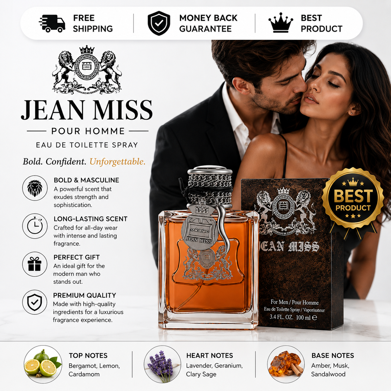 Pheromone Cologne Eau de Toilette for Men 100ml masculine fragrance bottle