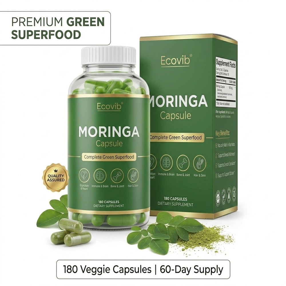 Ecovib Organic Moringa Capsules 600mg – Energy & Immune Support – 60 Vegetarian Capsules