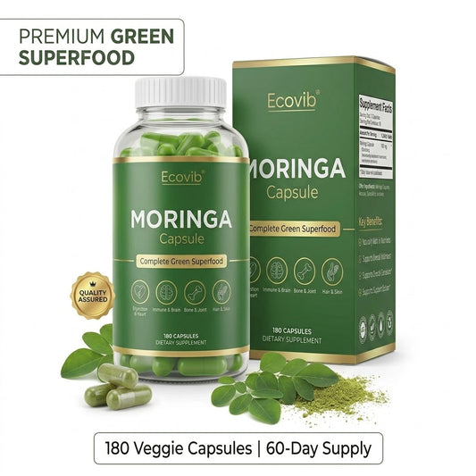 Ecovib Organic Moringa Capsules 600mg – Energy & Immune Support – 60 Vegetarian Capsules