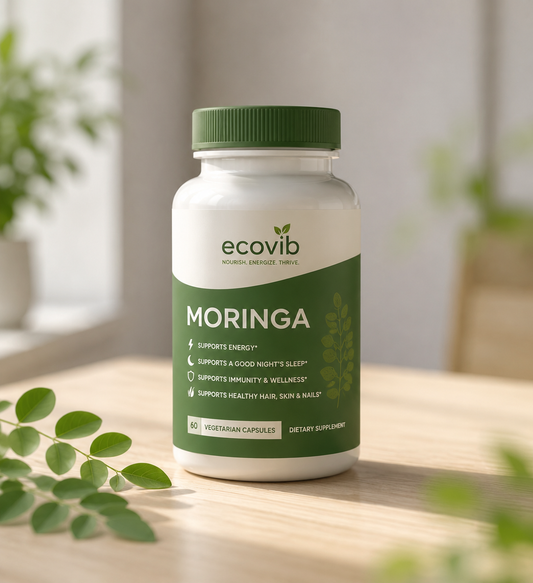 Ecovib Organic Moringa Capsules 800mg – Energy & Immune Support – 60 Vegetarian Capsules