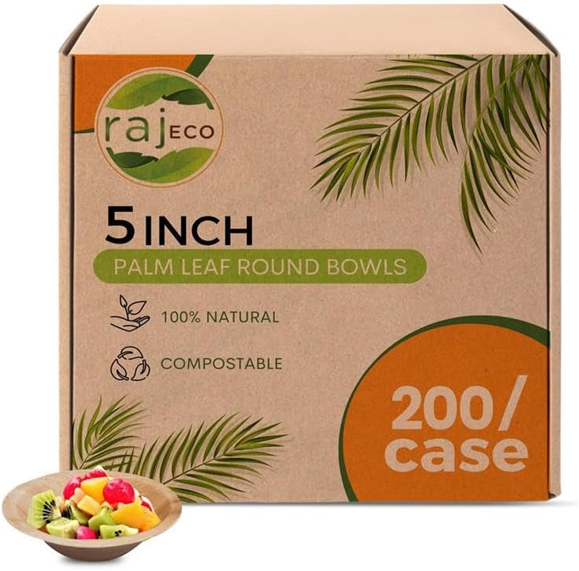 Raj Disposable Palm Leaf Bowls (50 Count, 6" Bowls) Strong Bowl like Bamboo Party Bowl - Decorative Compostable Tableware for Lunch, Dinner, Birthday, Outdoor, BBQ, Picnic, Parties