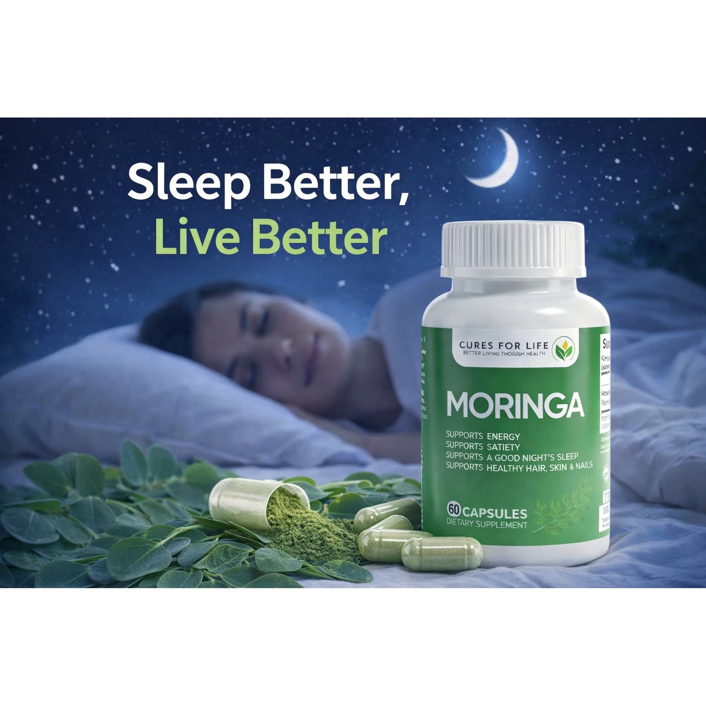 Moringa Capsules 6000mg 60 Count Moringa Leaf Extract for Energy & Immune Support