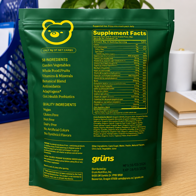 Grüns Superfood Greens Gummies 60+ Ingredients Prebiotic Gut Immune Support (28 count)