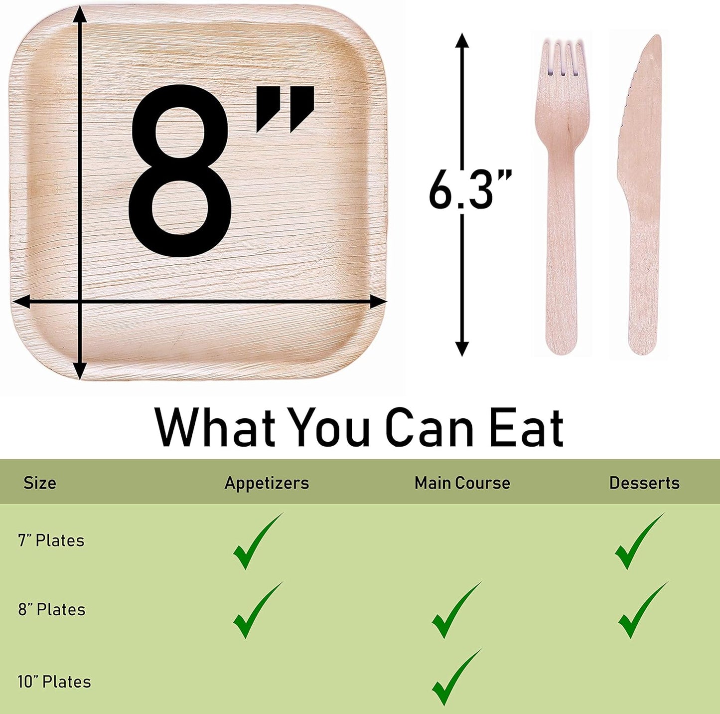 HABBIBI Bamboo Plates Disposable with Cutlery (25 Forks & 25 Knives) - 8" Eco Friendly Palm Leaf Plates, 100% Biodegradable & Compostable Party Plates (8 Inch) Better than Plastic and Paper Plate
